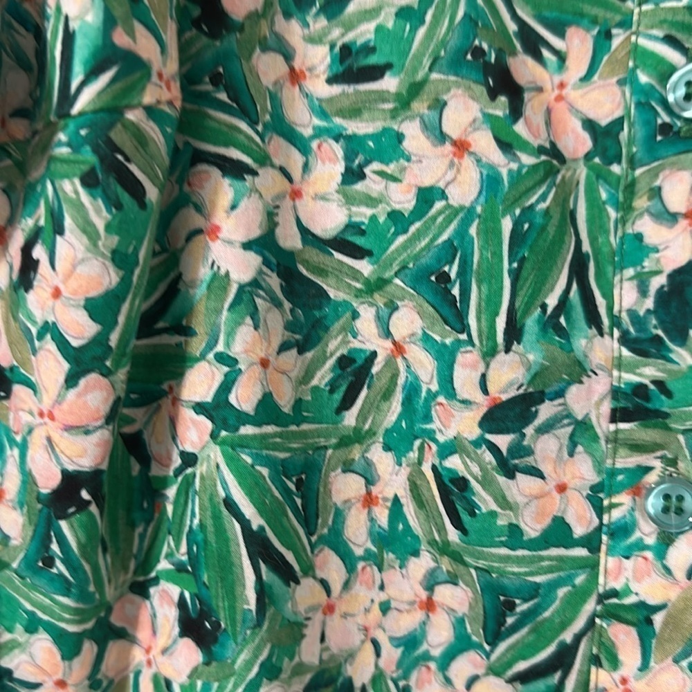 Jade Womens Green Floral Print Puff Sleeve Linen Blend Top Sz Small Preppy Chic - Picture 3 of 7